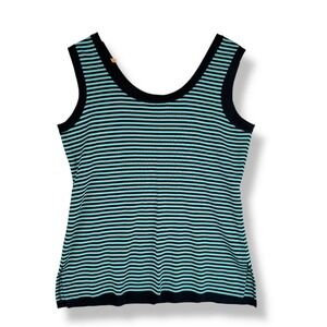 Exclusively Misook Tank Top Women Size Medium Black Teal Stripes Knit Capsule‎